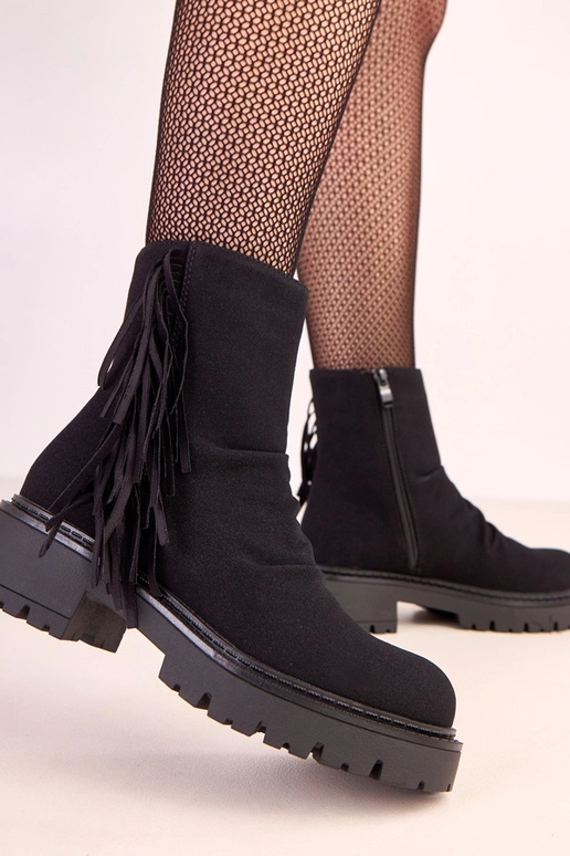 Čierne Silia čižmy s strapcami na... Čierne Silia čižmy s strapcami na...