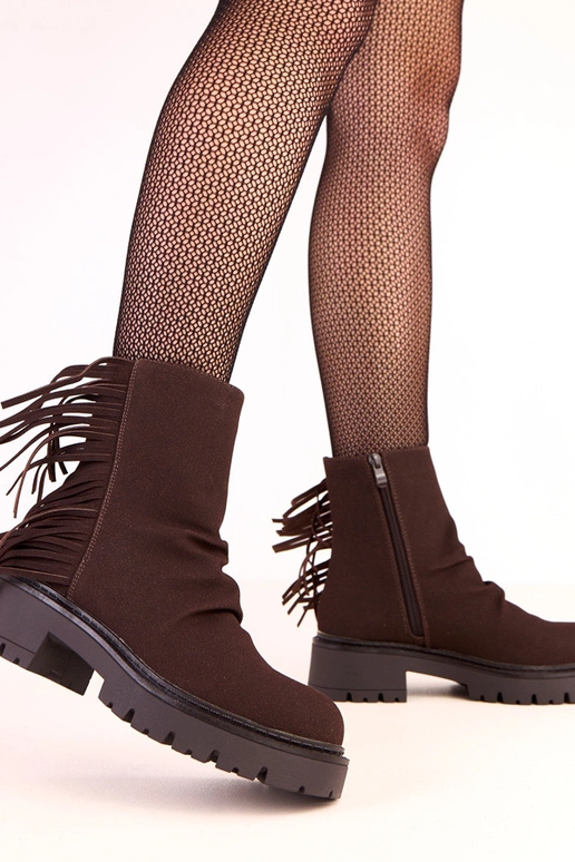 Čokoládové Silia čižmy s strapcami na... Čokoládové Silia čižmy s strapcami na...