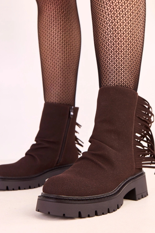 Čokoládové Silia čižmy s strapcami na... Čokoládové Silia čižmy s strapcami na...