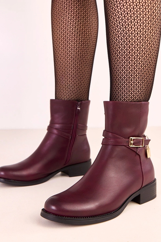 Tmavočervené Zema čižmy s prackou a... Tmavočervené Zema čižmy s prackou a...