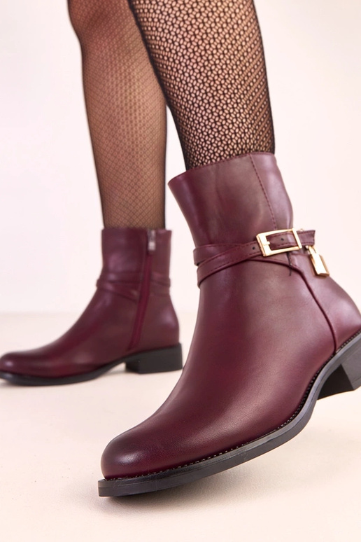 Tmavočervené Zema čižmy s prackou a... Tmavočervené Zema čižmy s prackou a...