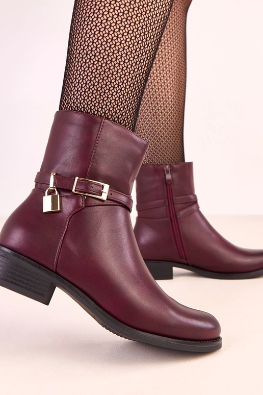 Tmavočervené Zema čižmy s prackou a... Tmavočervené Zema čižmy s prackou a...