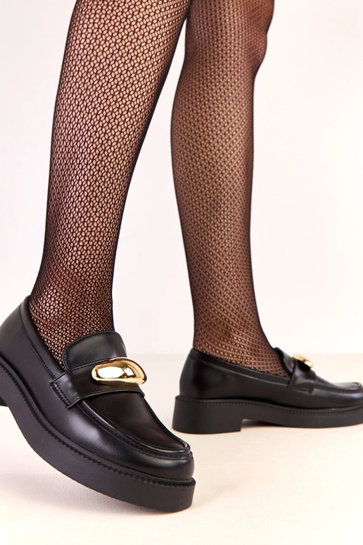 Čierne Ella mokasíny s zlatou ozdobou Čierne Ella mokasíny s zlatou ozdobou