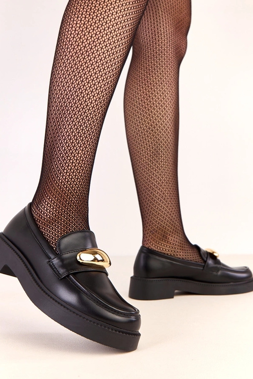 Čierne Ella mokasíny s zlatou ozdobou Čierne Ella mokasíny s zlatou ozdobou