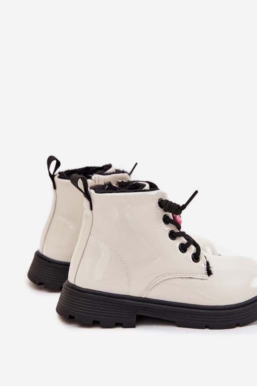 zahriať sa Čižmy deti s lakovým efektomPrzypinką plyšové medvede biela farba Jovellea