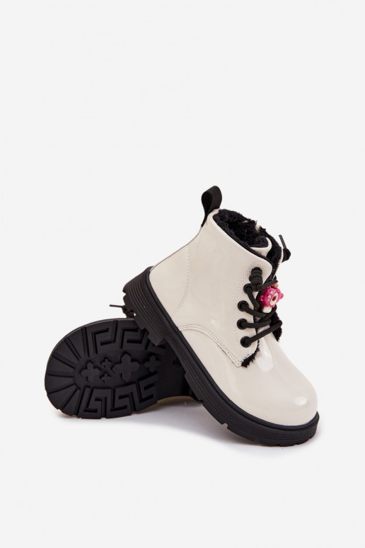 zahriať sa Čižmy deti s lakovým efektomPrzypinką plyšové medvede biela farba Jovellea