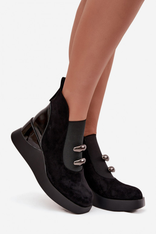 Dámske čižmy Zapnuté INedge D&A MR52-106 čierna Dámske čižmy Zapnuté INedge D&A MR52-106 čierna