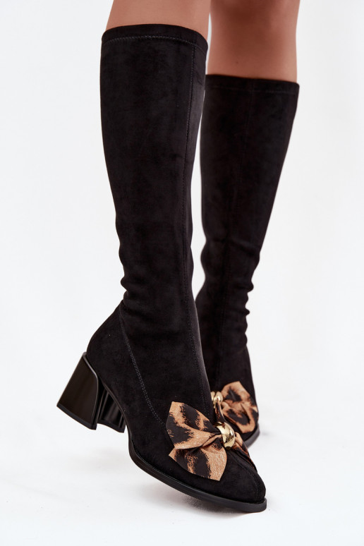 dámske čižmy Zapnuté Klocku S ozdobnou mašličkou D&A JC52-828 čierna dámske čižmy Zapnuté Klocku S ozdobnou mašličkou D&A JC52-828 čierna