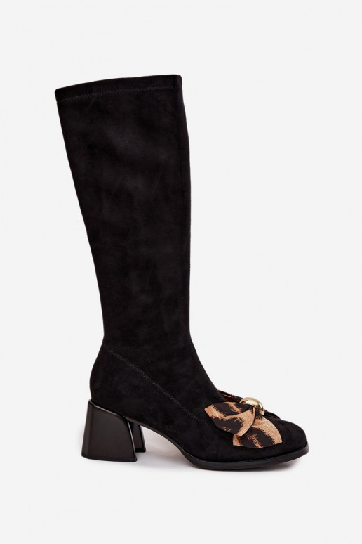 dámske čižmy Zapnuté Klocku S ozdobnou mašličkou D&A JC52-828 čierna dámske čižmy Zapnuté Klocku S ozdobnou mašličkou D&A JC52-828 čierna