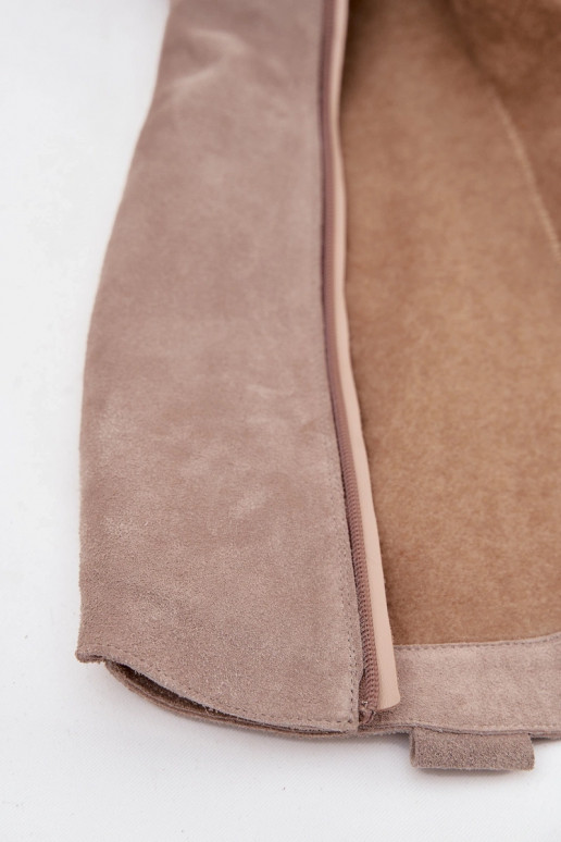 Kožené zo semišu čižmy kovbojský štýl zahriať sa Zazoo 4224 farba cappuccino Kožené zo semišu čižmy kovbojský štýl zahriať sa Zazoo 4224 farba cappuccino