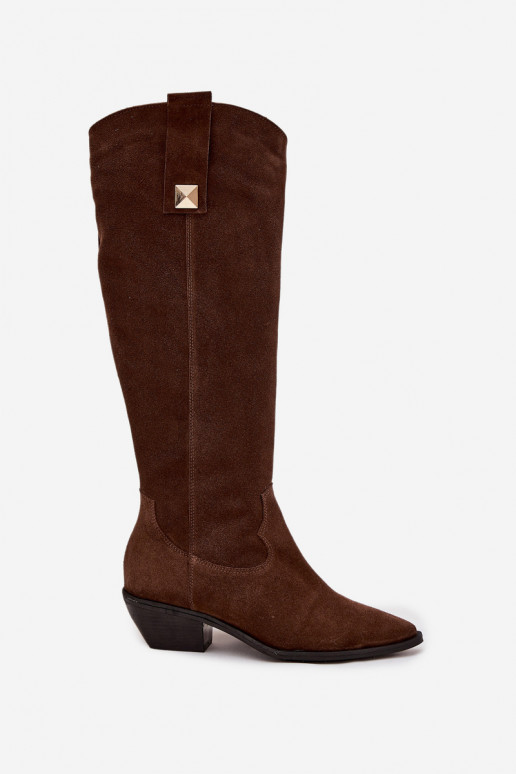 Kožené zo semišu čižmy kovbojský štýl zahriať sa Zazoo 4224 CzekoladoIne Kožené zo semišu čižmy kovbojský štýl zahriať sa Zazoo 4224 CzekoladoIne