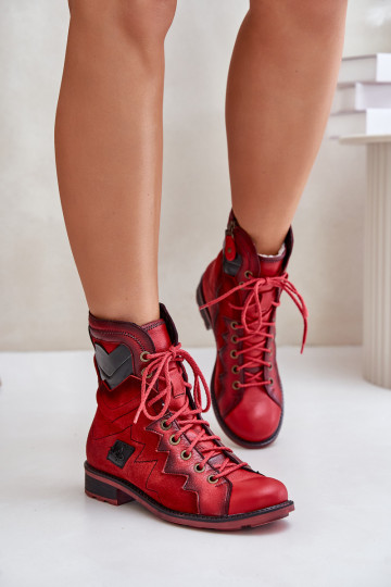 Kožené zahriať sa Dámske čižmy so širokými podpätkami Máciejka 06106-08 červená