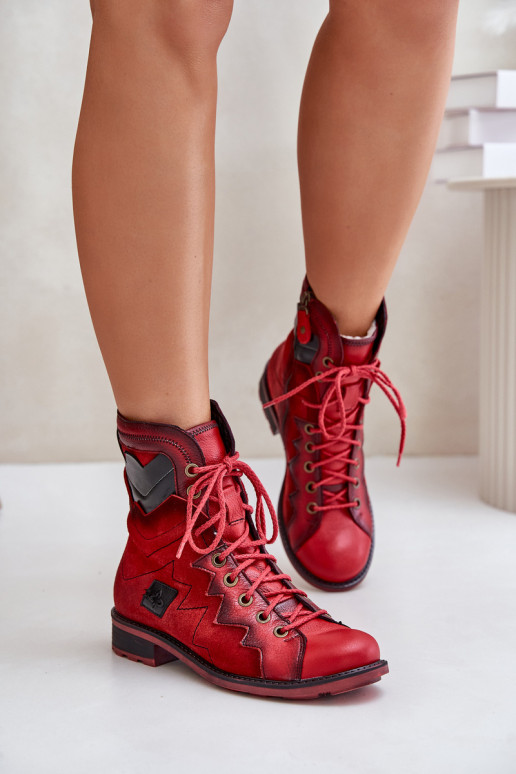 Kožené zahriať sa Dámske čižmy so širokými podpätkami Máciejka 06106-08 červená Kožené zahriať sa Dámske čižmy so širokými podpätkami Máciejka 06106-08 červená