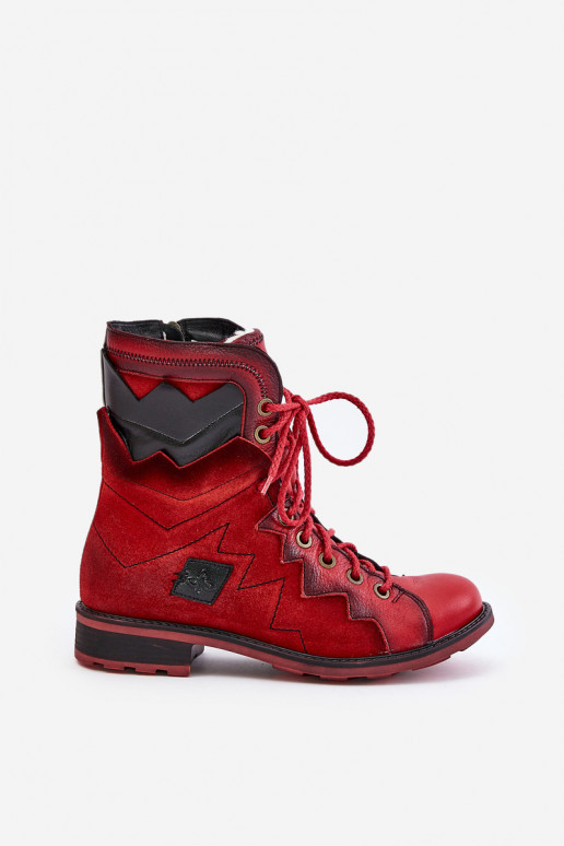 Kožené zahriať sa Dámske čižmy so širokými podpätkami Máciejka 06106-08 červená Kožené zahriať sa Dámske čižmy so širokými podpätkami Máciejka 06106-08 červená