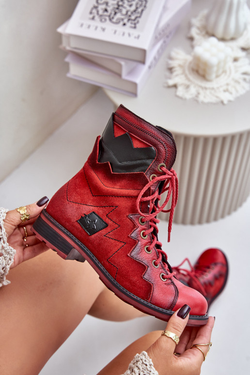 Kožené zahriať sa Dámske čižmy so širokými podpätkami Máciejka 06106-08 červená Kožené zahriať sa Dámske čižmy so širokými podpätkami Máciejka 06106-08 červená