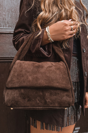 Skórzana zo semišuoIna Kabelka CzekoladoIna Monelle