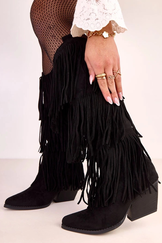 Čierne kovbojské topánky s strapcami...