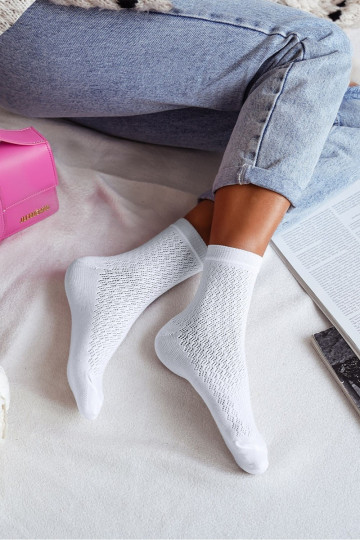 Ponožky Dámske s prvkami prelamovania biela farba