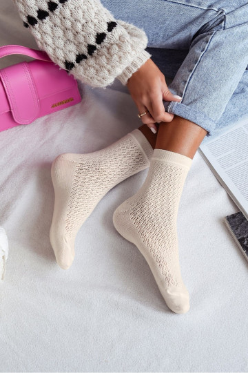 Ponožky Dámske s prvkami prelamovania slonovina