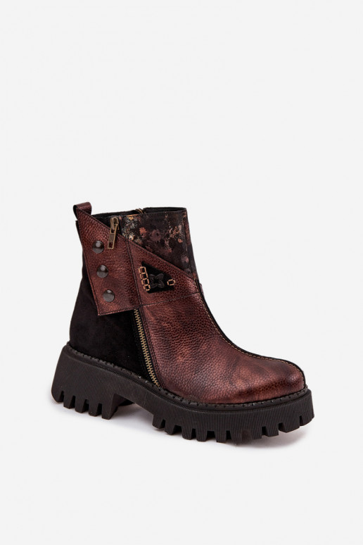 Kožené zahriať sa Čižmy s platformou A Ploché Pätky Máciejka 06140-02 Hnedá farba