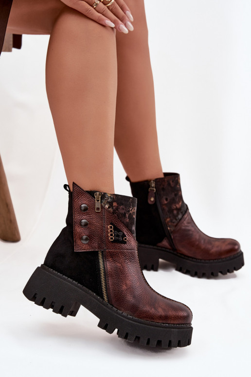 Kožené zahriať sa Čižmy s platformou A Ploché Pätky Máciejka 06140-02 Hnedá farba