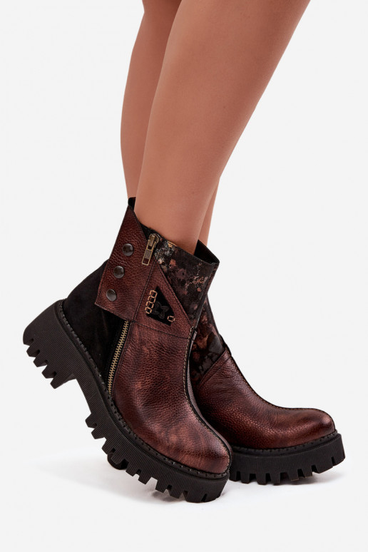 Kožené zahriať sa Čižmy s platformou A Ploché Pätky Máciejka 06140-02 Hnedá farba