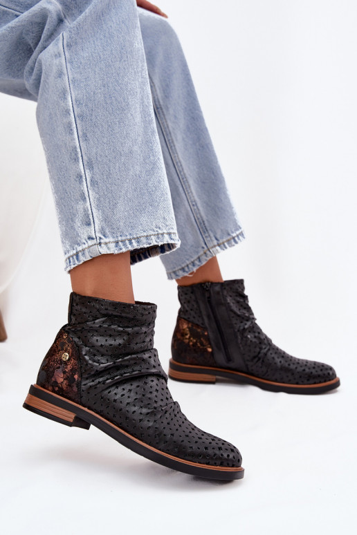 Kožené Čižmy s prelamovanými prvkami Máciejka 05922-01 čierna