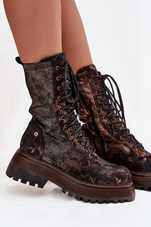 Dámske čižmy vysoké jazdecké čižmy Máciejka 06203-32 hnedá-zlatej farby