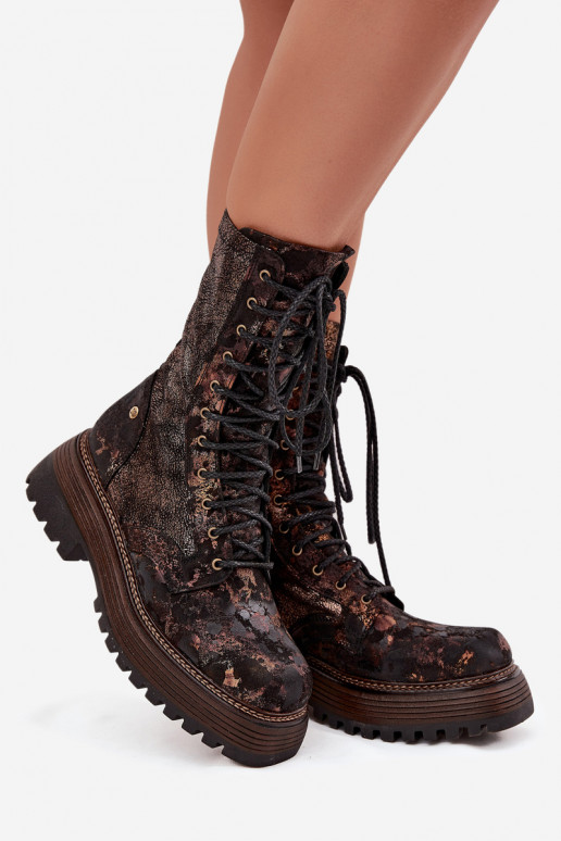 Dámske čižmy vysoké jazdecké čižmy Máciejka 06203-32 hnedá-zlatej farby