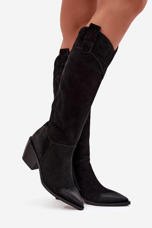 čižmy kovbojský štýl Dámske s podpätkamiZapnutéturalnego zo semišuu Artiker 57C0232 čierna