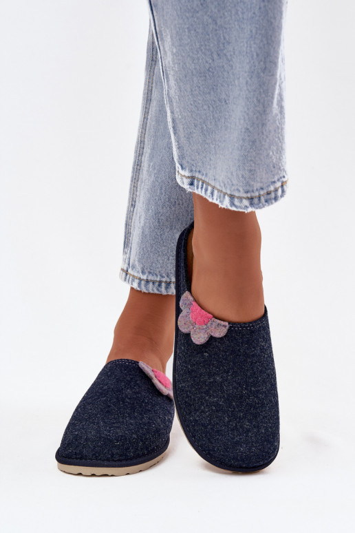 Papuče Dámske S kvetom Inblu CS000043 tmavomodrá