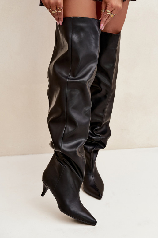 Trvalý model dámske čižmy s tenkými podpätkami čierna Ysolienne