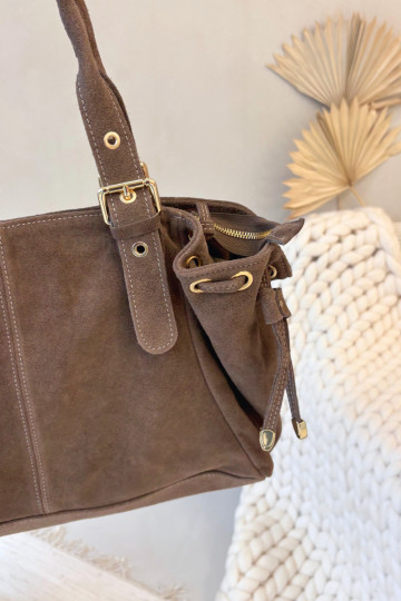 Skórzana zo semišuoIna Kabelka Tmavýbéžová Ovelia 2