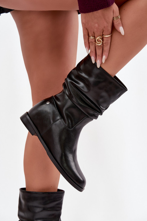 Kožené Dámske čižmy S volánikmi zahriať sa Máciejka K7211-01 čierna
