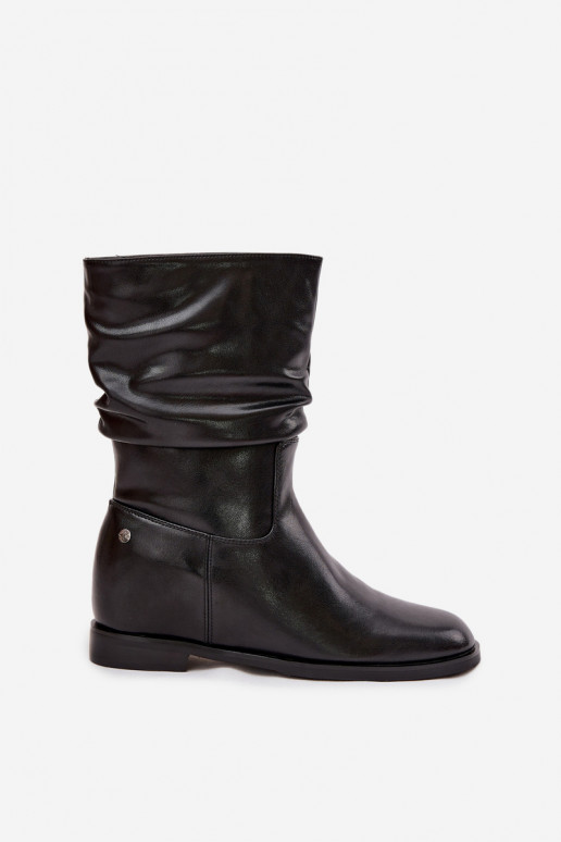 Kožené Dámske čižmy S volánikmi zahriať sa Máciejka K7211-01 čierna