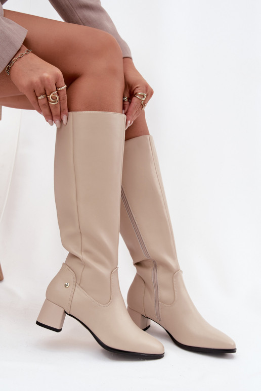 Kožené zahriať sa dámske čižmy s podpätkami Máciejka A7165-04 béžová Kožené zahriať sa dámske čižmy s podpätkami Máciejka A7165-04 béžová