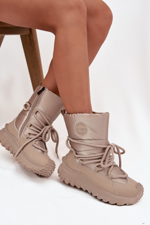 Kožené Snehule s platformou Lee Cooper LCJ-25-12-3663 béžová-zlatej farby Kožené Snehule s platformou Lee Cooper LCJ-25-12-3663 béžová-zlatej farby
