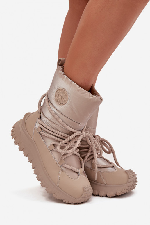 Kožené Snehule s platformou Lee Cooper LCJ-25-12-3663 béžová-zlatej farby Kožené Snehule s platformou Lee Cooper LCJ-25-12-3663 béžová-zlatej farby