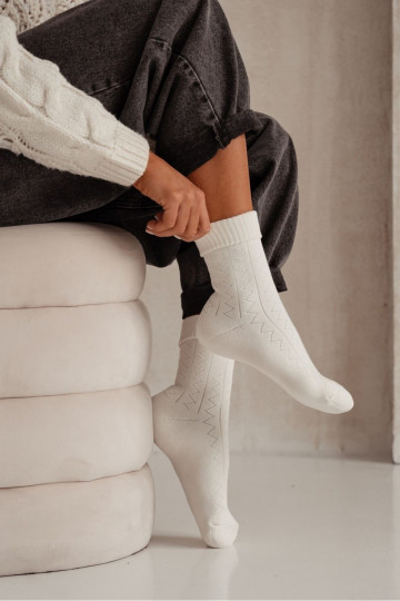 Ponožky Dámske Frotte Zygzak slonovina