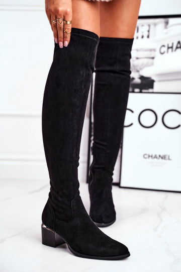 Čižmy po kolená z eko semišu čierna Can't Stop 2