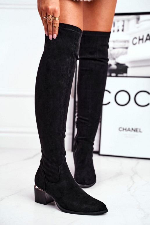Čižmy po kolená z eko semišu čierna Can't Stop