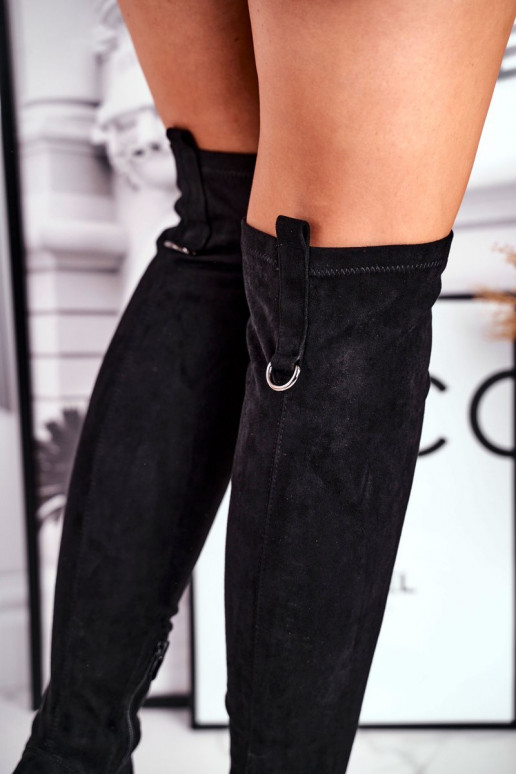 Čižmy po kolená z eko semišu čierna Can't Stop
