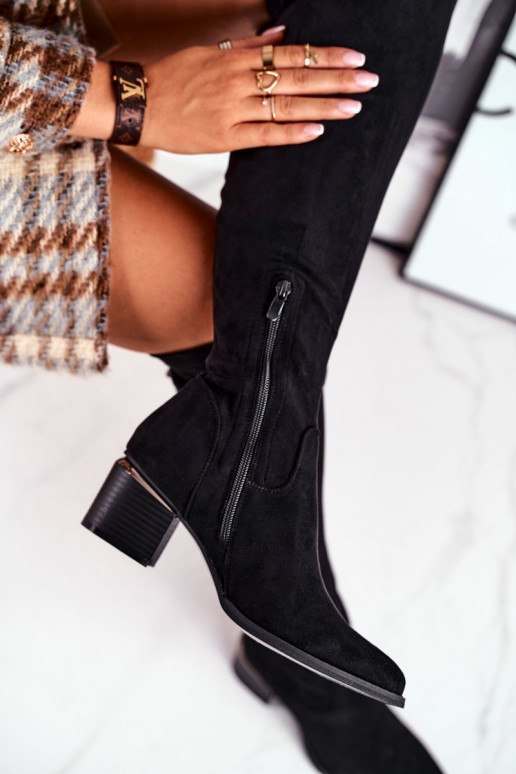 Čižmy po kolená z eko semišu čierna Can't Stop