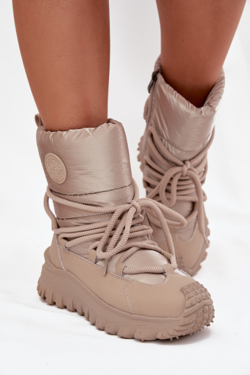 Kožené Snehule s platformou Lee Cooper LCJ-25-12-3663 béžová-zlatej farby