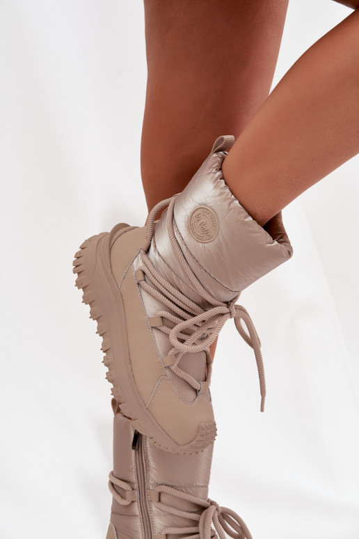 Kožené Snehule s platformou Lee Cooper LCJ-25-12-3663 béžová-zlatej farby