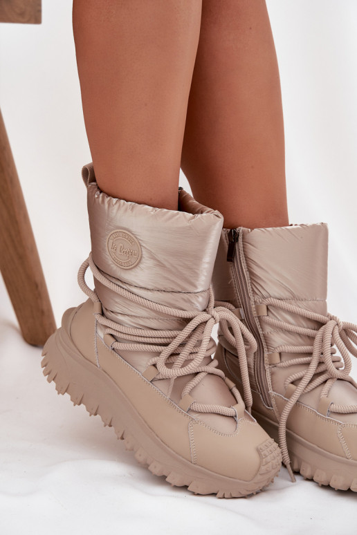 Kožené Snehule s platformou Lee Cooper LCJ-25-12-3663 béžová-zlatej farby