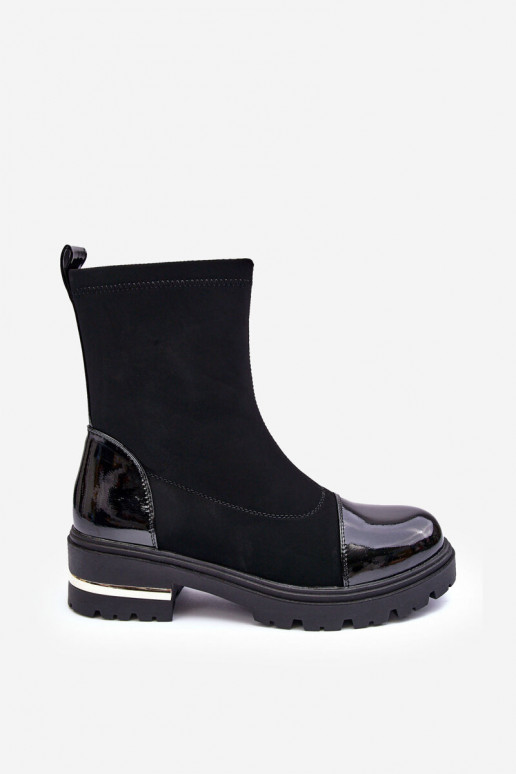 Kožené Klasický model Čižmy so širokými podpätkami čierna Shendete