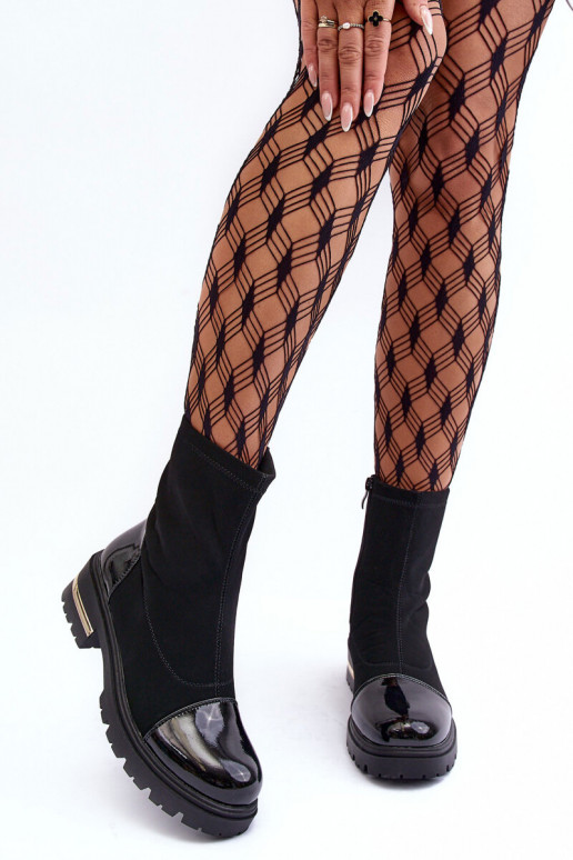 Kožené Klasický model Čižmy so širokými podpätkami čierna Shendete