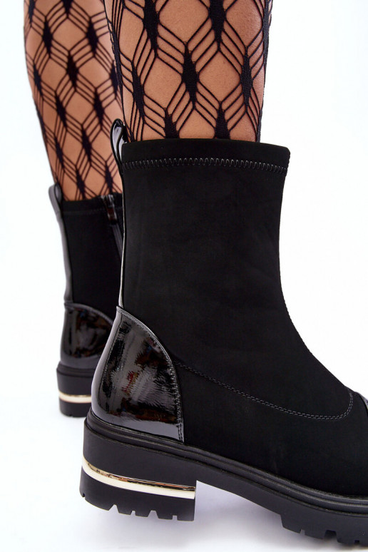 Kožené Klasický model Čižmy so širokými podpätkami čierna Shendete