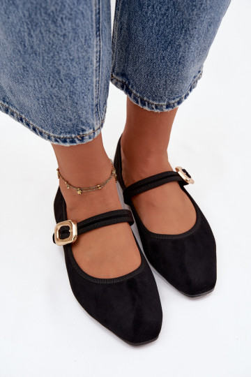 Balerínky s popruhmi I Złotą s prackami z eko semišuoIne čierna Adelora